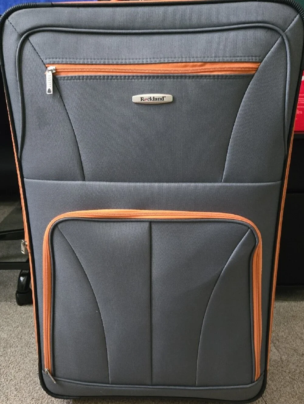Gray and Orange Travel Luggage Set - 4-Piece Carrying Set With Toiletry Bag
